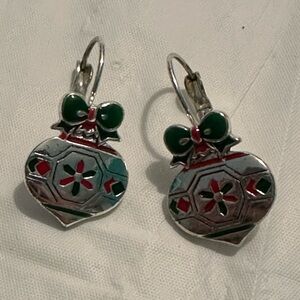 Christmas Holiday Ornament Dangle Earrings Silver Toned